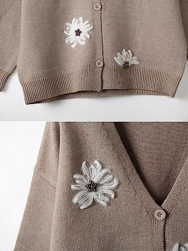 ebossy Women's Embroidery Floral Cable Knit Cardigans Button Down Artistic Aesthetic Sweater3