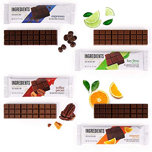 Astor Chocolate 100 Calorie Bars Low Calorie Healthy Snack 24 count 0.67oz Gourmet Candy Bar Variety Pack | 4 Assorted Flavors Belgian Milk & Dark Chocolates | Portion Controlled Diet Snacking Treats