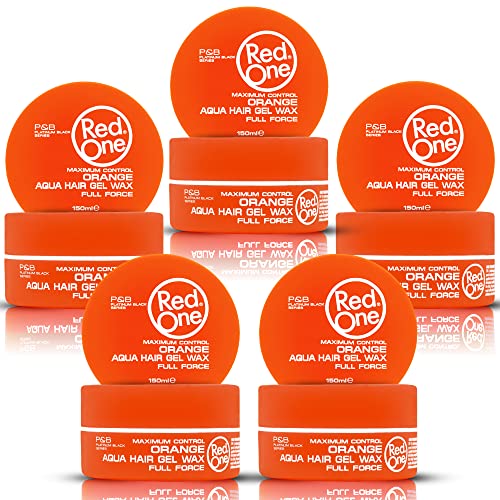 RedOne Coiffage Aqua Wax Orange 150 ml | Contrôle des bords | Ultra-tenue | Cire Gelée | Cire capillaire pour hommes et femmes | Parfum Melon | Contrôle maximum | Lot de 5