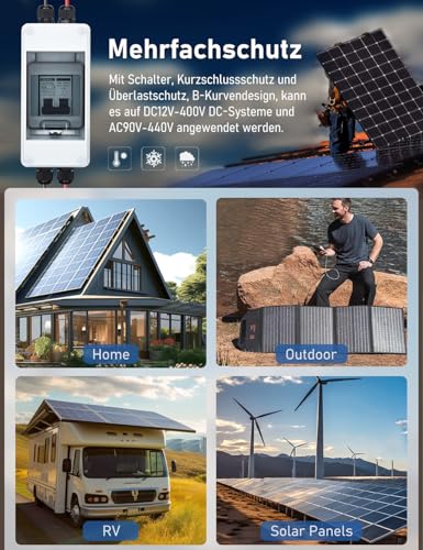 DIHOOL PV Sicherungsautomat, PV Anlage DC Trennschalter IP65 Leistungsschalter Solaranlage, DC12-400V, 10-63A, 2-pilog DC Schaltungsschutz(30A)