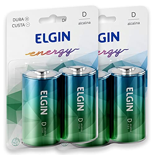 04 Pilhas D Grande Lr20 Alcalina Elgin 2 Cartelas
