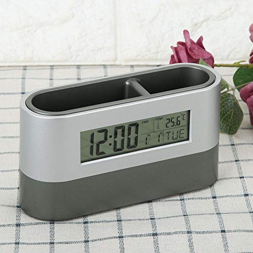 Qmee Innovative Alarm Clock,Creative Pen Holder Clock, Lcd Electronic Clock, Digital Office Stationery, Perpetual Calendar Clock, Multifunctional Digital Bedside Clock, Display Temperature/Time/Date #TOP2