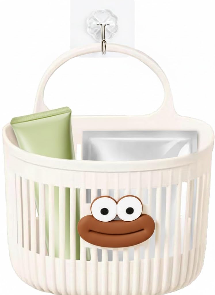 K Gor Cute Wall Mounted Storage Basket with Handle | Punch-Free Hanging Organizer Basket | Drainage Design Plastic Storage Basket for Bathroom, Kitchen & Bedroom (Pack of 1)-image-2