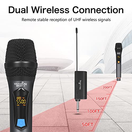 Microcking Wireless Microphone, Uhf Metal Handheld Cordless Dynamic Mic System, Auto Connect, 1/4‘’Output, 200 Ft For Karaoke/Party/Dj/Wedding/Speech/Outdoor Events #TOP2