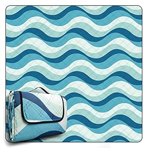 COVACURE Picknickdecke 200x200 cm Blaues Wellenmuster