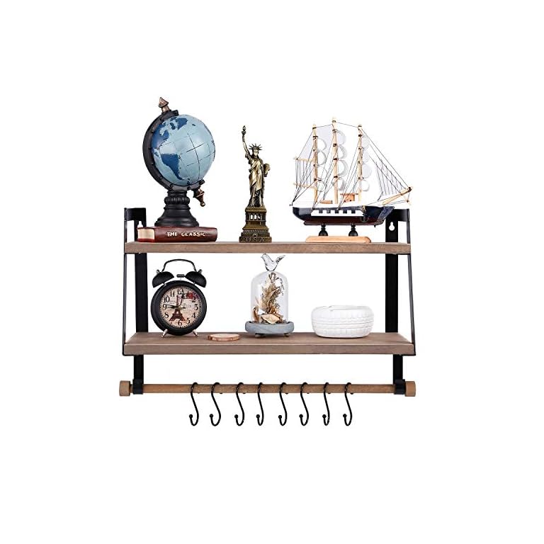 Vencipo Wandregal Holz für Organizer Küche Gewürzregal mit 8 Metall