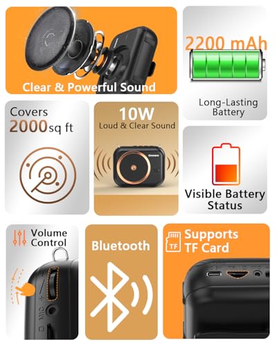 Image of GRENARO Voice Amplifier for Teachers with Bluetooth 5.3, 14Hrs Battery, 10W Speaker, Wired Mic for Classroom Teaching Aid, Training, Tour Guides & Yoga