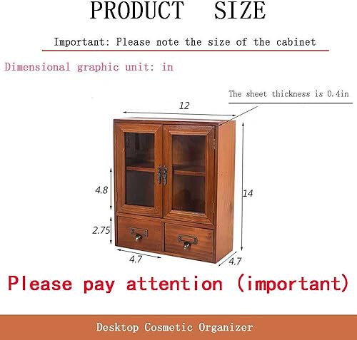 Miniatura 3 de Mini gabinete rústico vintage para encimera de pino, 12 pulgadas de largo x 4.7 pulgadas de ancho x 14 pulgadas de alto con 2 puertas y 2 cajones,