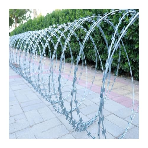 HJLKDYM Razor Barbed Wire Security Fencing, Galvanized Steel Wire Fence Roll, Outdoor Secure Sites Garden Stretched Boundary Double Helix Coils Useful Protection(Silver-45cm/Double Spiral,50m)