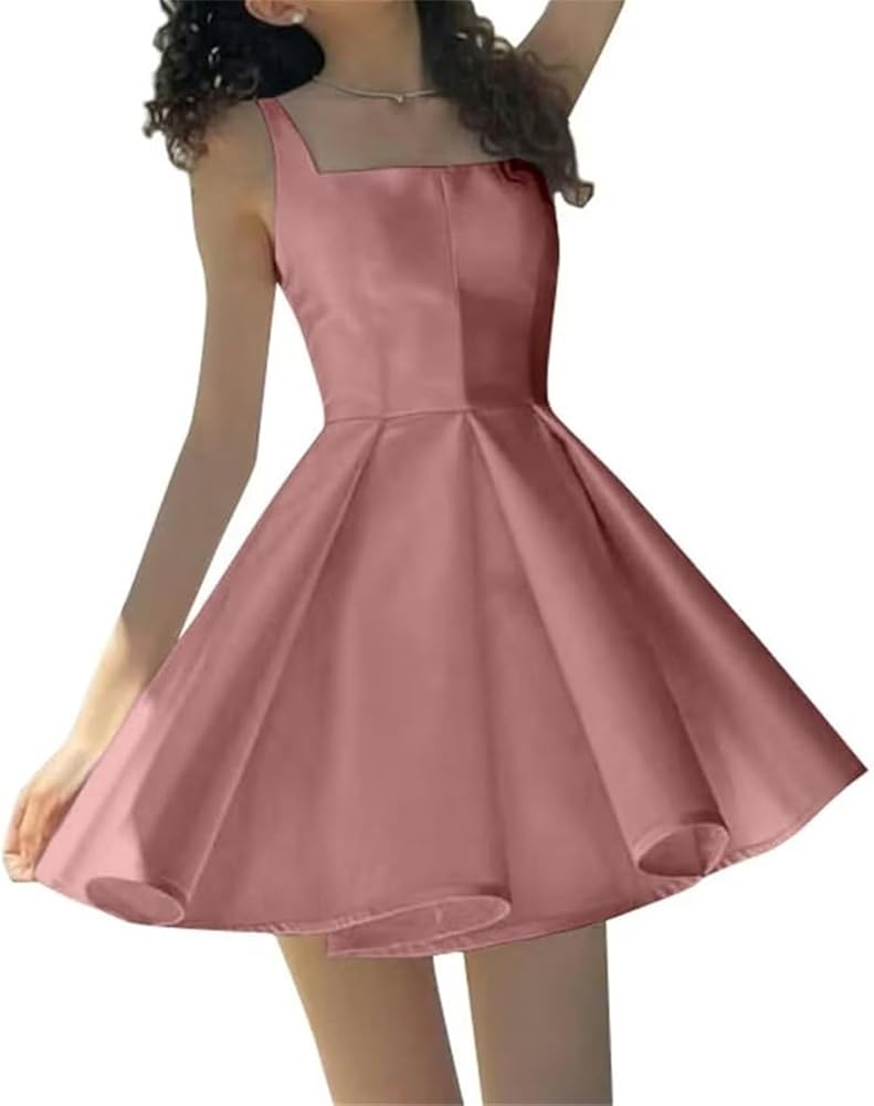 Satin Homecoming Dresses for Teens Juniors A Line Square Neck Short Prom  Dress Cocktail Mini Dress Dusty Rose UK10 : Amazon.co.uk: Fashion