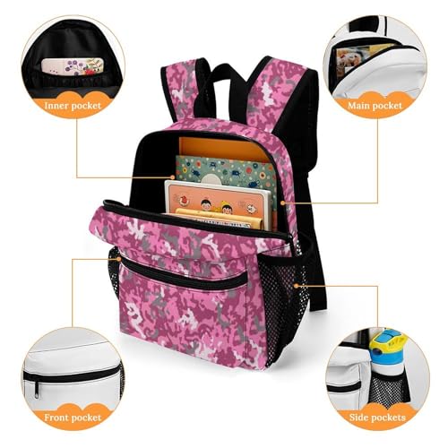 Camouflage Pink Camo 13 Inch Backpack Lightweight Double Shoulder Bag with Zippers Unisex Daypack4