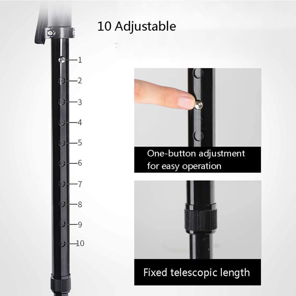 Bastón para caminar LED, fácil de ajustar en altura Plegable Extensible Bastón para caminar Ayuda para caminar Ayuda para la movilidad Bastón plegable con mango lateral plegable, negro, muletas Times