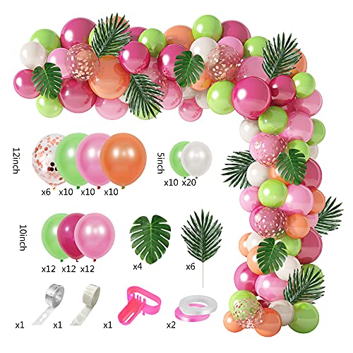 117Pcs Tropical Balloons Arch Garland Kit, Hot Pink Green Rose Gold Confetti Balloons Palm Leaves & 5Tools for Tropical Hawaii Aloha Luau Flamingo Theme Birthday Party Baby Shower Wedding Decorations - Image 3