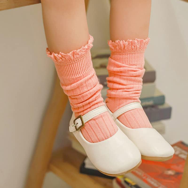 Baby Knee High Socks Toddler Girls Tube Ruffled Top Lace Thick Cable Knit Uniform Long Stockings