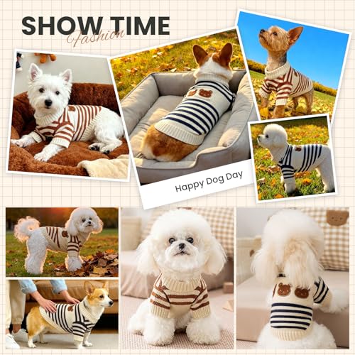 Dog Sweaters for Small Dogs with Cute Bear Pattern, Striped Soft Stretchable Warm Puppy Clothes for Small Dogs Cats, French Bulldog, Chihuahua for Winter - Image 5