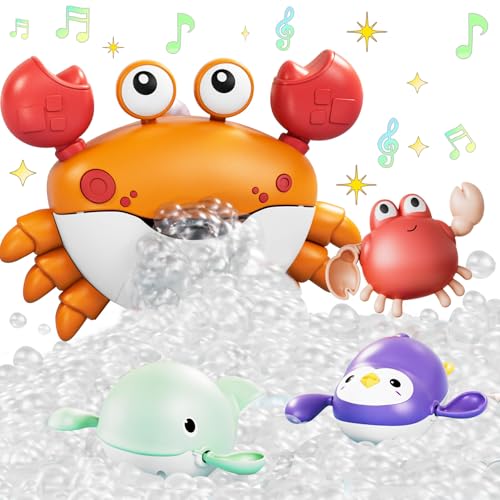 YOOYID Toys Brinquedos casa de banho bebé caranguejo bolhas de máquina, brinquedo de água para meninos meninas 3 4 5 anos, jogos banheira duche bebés vec 8 música e 3 brinquedos de piscina