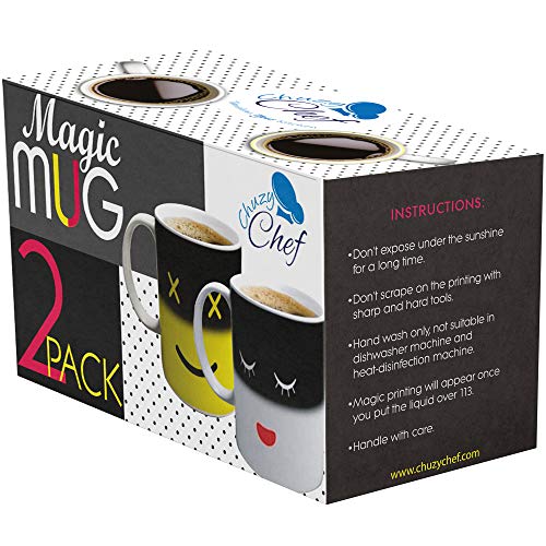 Magic Color Changing Funny Mug - 2 Pack Cool Coffee Tea Unique Heat Changing Sensitive Cup 12 Oz Yellow & White Happy Face Design Drinkware Ceramic Mugs Birthday Gift Idea #TOP1