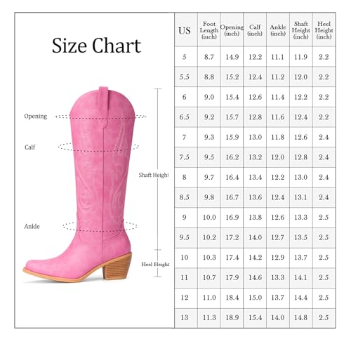 Image of Pasuot Western Cowboy Boots for Women - Knee High Wide Calf Cowgirl Boots, Slip On Pointed Toe Chunky Heel Fashion Retro Classic Pull On Tall Boot for ladies Party concert