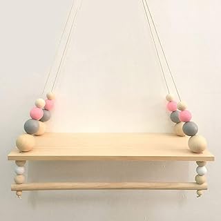 LTSWEET Handcrafted Shelf Kids Room Hanging Bead Shelf Nordic Style Nursery Decoration Wall Shelves Girls Clothes Storage Hanging Rack