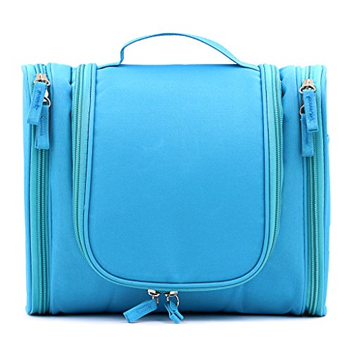 Sumnacon Unisex Travel Toiletry Bags Organizer, Washable Bathroom Storage Hanging Cosmetic for Household Business Vacation, Multi Compartments, Portable Hanging Hook, Waterproof Lining (Blue)