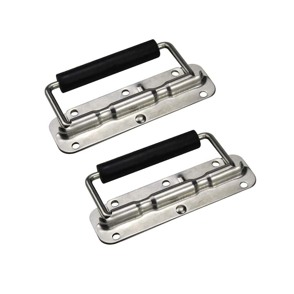 Poignée industrielle pliante inox argent 140 mm pour coffre technique et matériel de scène