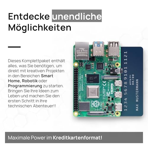 Raspberry Pi 4 4GB Starter-Kit | 64GB Black Edition | Offizielles Netzteil 15W | Offizielles Gehäuse | 4k Micro HDMI Kabel | Kühlkörper Set | USB-Kartenleser