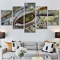 SIGNWIN 5 Panel Canvas Wall Art Alligators Closeup Dramatic Expressionism Hallway Minimalist Multicolor for Home Decorations Ready to Hang - 60