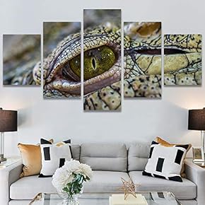 SIGNWIN 5 Panel Canvas Wall Art Alligators Closeup...