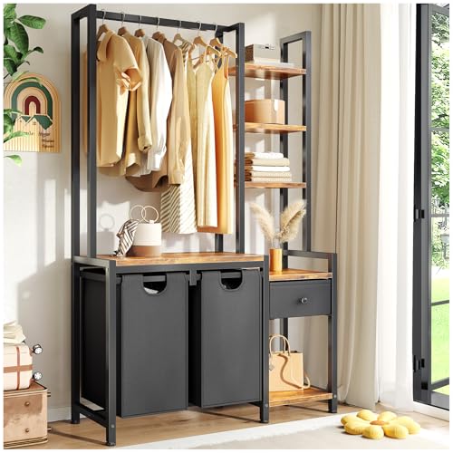 Recopilación de Cestos para la colada disponible en línea para comprar. 44 Simple Wisdom Cesto ropa sucia de 5 capas con percha, bolsa de malla extraíble de 28 x 56 CM, cesta colada, cesto de ropa sucia, para dormitorio/armario.(color vintage)