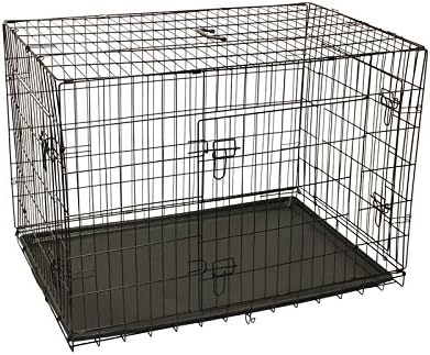 ALEKO SDC-3D-48B-DIV Three Door Folding Suitcase Dog Cat Crate Cage Kennel with ABS Tray and Divider 48 x 30 x 32 Inches Black