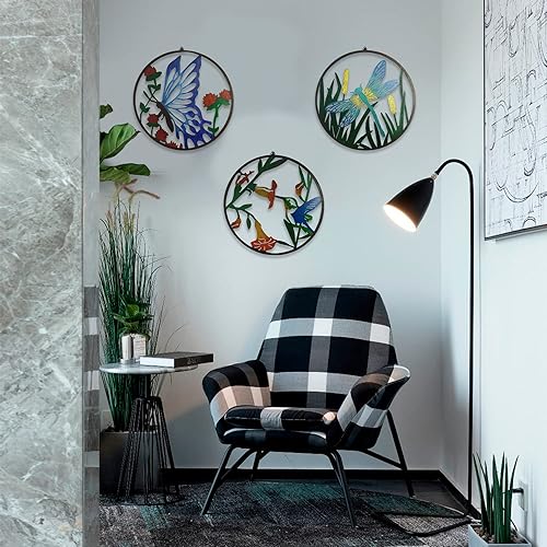 HONGLAND 3 Pieces Metal Wall Art Decor Home Hanging - Metal Dragonfly Wall Art - Butterfly Metal Wall Decor - Hummingbird Metal Sculptures for Kitchen Bathroom Living Room (Black) - Image 5