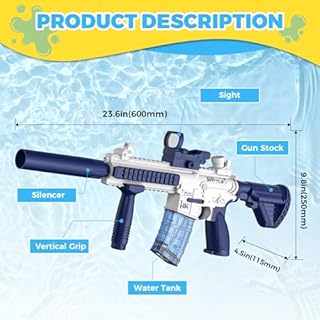 Electric Water Gun,Water Gun Toy,Squirt Gun Water Blaster up to 32 FT Long Range,Outdoor Pool Party Shooting Game Toy with 2 Batteries and 2 Water Tanks,Ideal Summer Watergun Gift for Kids & Adults.