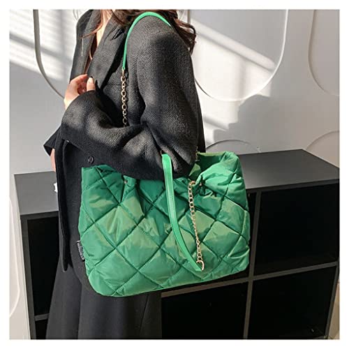 Image of GRPKSSIB Quilted Tote Bag Soft Nylon Shoulder Bag Lightweight Puffer Padding Handbag Puffy Hobo with Chain for Women