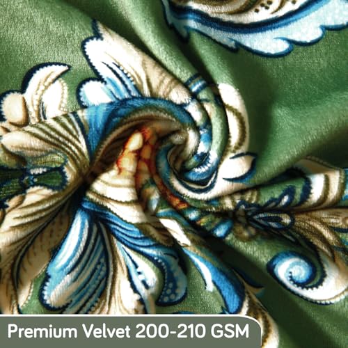 Image of HOKIPO Premium Printed Velvet Elastic Dining Bench Cover, Green Victorian Garden (AR-5798-D4)