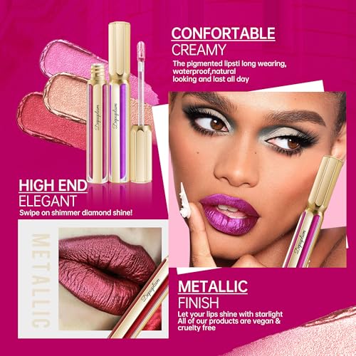 Depuplum Bronze Lipsticks for Women Reddish Brown Metallic Lipstick Long Lasting Shimmer Lip Gloss Glitter Waterproof Lipsticks Full Coverage Lip Color for Mother's Day,DP103 Fantasy