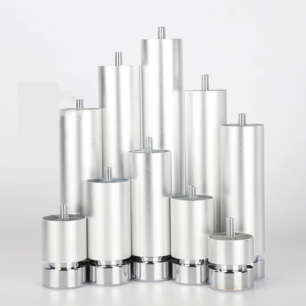 Nogi meblowe ze stopu aluminium, regulowane nóżki, metalowe podstawki do stołu, podpórki do sofy i biurka, szafek, matowe srebro, 4 sztuki (6 cm)