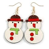 Ancho de los pendientes: 3 cm Pendientes de gota de fieltro y tela de Navidad con diseño de muñeco de nieve en tono dorado, 70 mm de largo