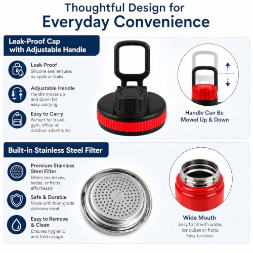 Image of Premium 1 Litre Vacuum Insulated Stainless Steel Water Bottle | SUS 316 Food Grade Steel | Hot 12 Hrs & Cold 24 Hrs | Leakproof, BPA Free | Wide Mouth with Steel Filter (RED)