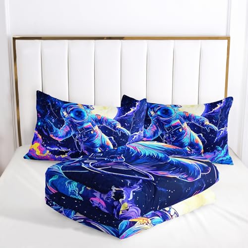 Image of Kids Dark Blue Astronaut Comforter Set Full Size for Boys,Outer Space Themed Full Size Bedding Set,with 1 Comforter with 2 Pillow Case,Astronaut Themde Bedroom Decor for Boys Kids