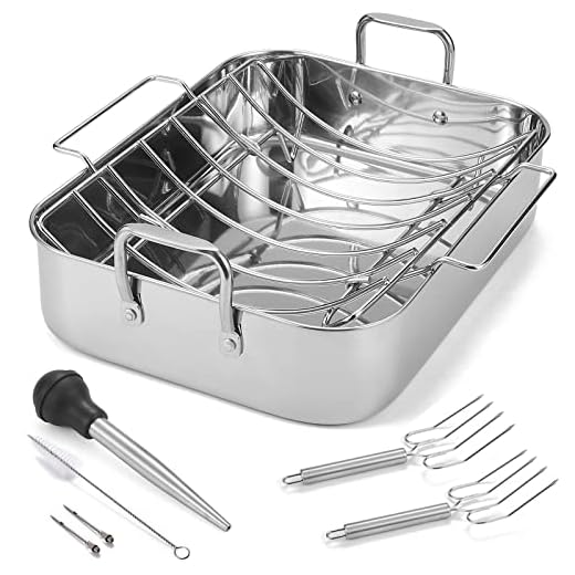 WEZVIX Stainless Steel Roasting Pan with Rack, 16.5 Inch Rectangular Turkey Roaster Lasagna Pan for Roasting Turkey, Chicken, Meat & Vegetables, Non-toxic & Heavy Duty, Easy Clean & Dishwasher Safe