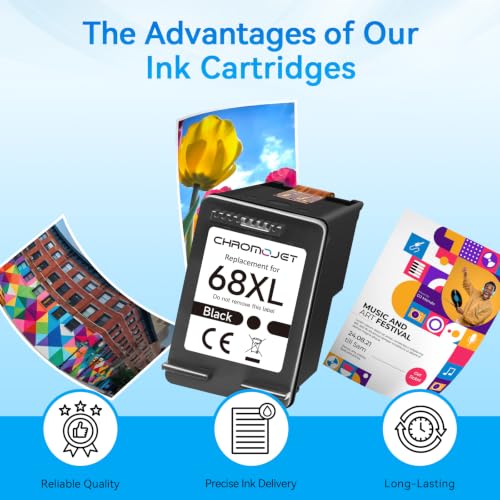 Image of 68XL Black Ink Cartridges Compatible for HP 68 Ink Cartridges High Yield Replacement for HP Ink 68 fit for Envy 6155e 6555e 6100e 6500e 6558e 6152e 6552e 6555e Printer(1 Black)