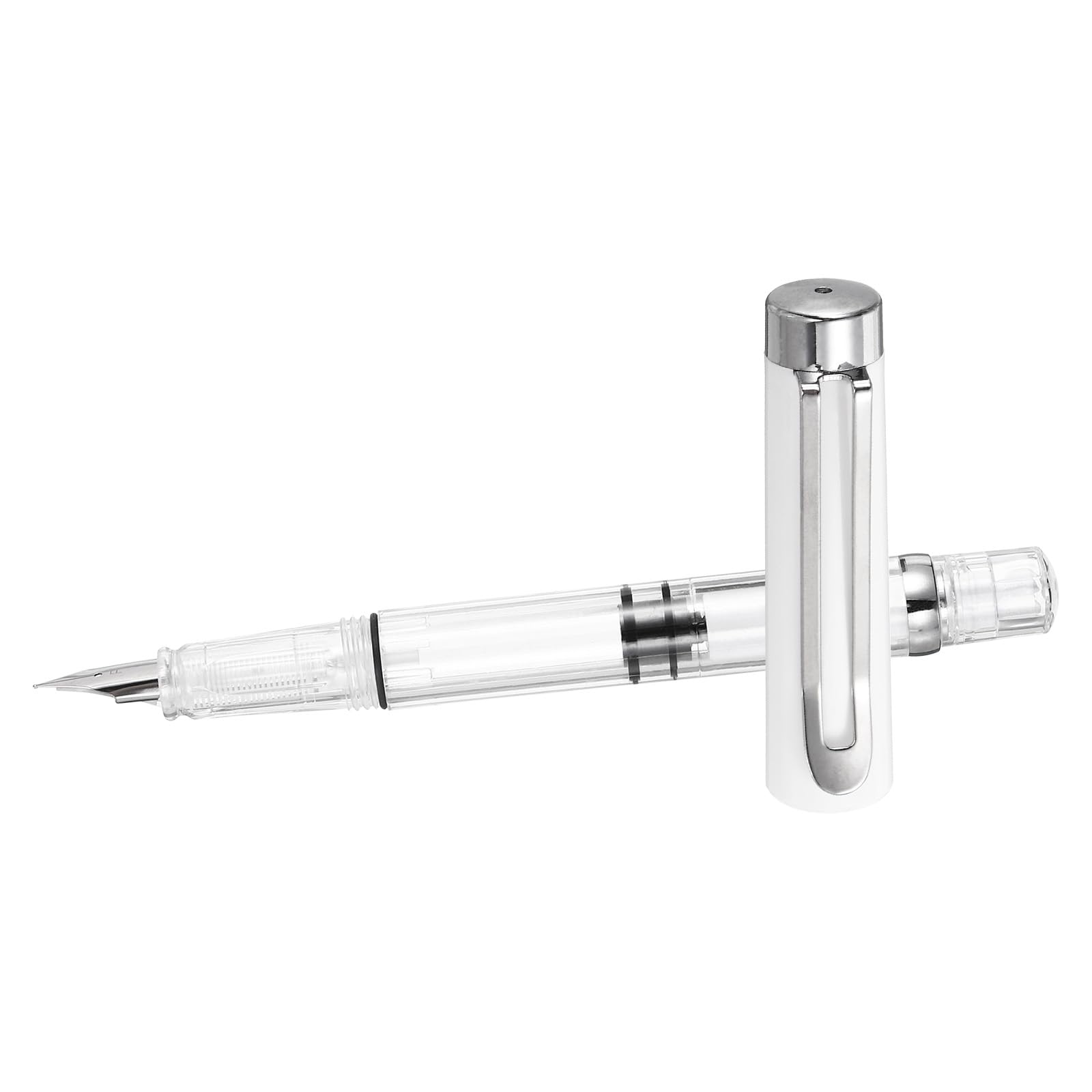 PATIKIL Iridium-Tipped Nib Fountain Pen, 1 Pack Calligraphy Pen Clear Barrel Smooth Writing with Refillable Ink Converter for Office Journaling Calligraphy Gift, White