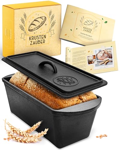 KRUSTENZAUBER Gusseisen Brotbackform mit Deckel - Robuste rechteckige 28cm Backform - Ideal als Kastenform, Toastbrot-Backform, Brotform, Gusseisen-Topf Brot backen Zubehör, Brottopf, cast iron KRUSTENZAUBER Gusseisen Brotbackform mit Deckel - Robuste rechteckige 28cm Backform - Ideal als Kastenform, Toastbrot-Backform, Brotform, Gusseisen-Topf Brot backen Zubehör, Brottopf, cast iron