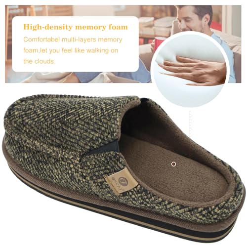 Image of ONCAI Mens Clog Slippers with Arch Support Stripe Faux Fur Cotton-Blend High-Density Memory Foam Warm House Slippers Slip-on Indoor Outdoor Rubber Sole Size 7-16