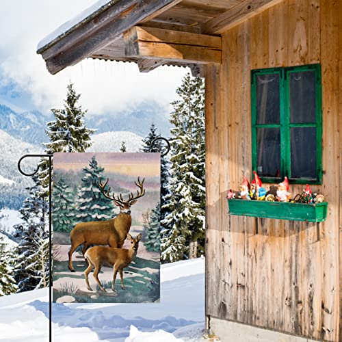 Hzppyz Winter Deer Fawn Snowy Widelife Garden Flag Double Sided, Forest Animal Decorative Yard Outdoor Small Decor, Christmas Burlap Home Outside Decoration 12 X 18 #TOP6
