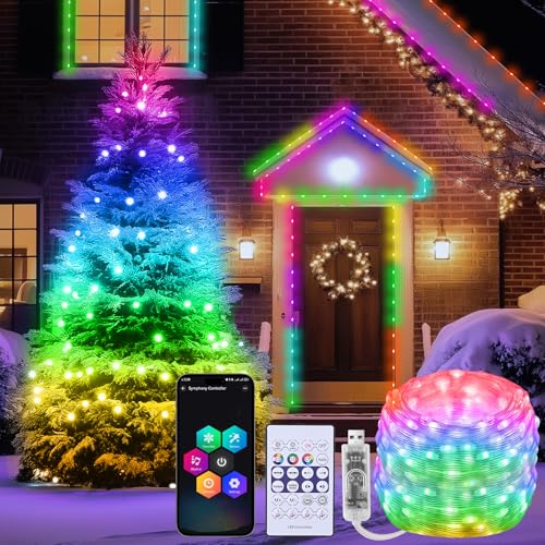Diealles Shine Luci Albero di Natale, 20M 200LED RGBIC Luci di Natale, Smart Luci Multicolore LED Controllo APP/Telecomando, Impermeabile IP65 Catena Luminosa per Interni ed Esterni