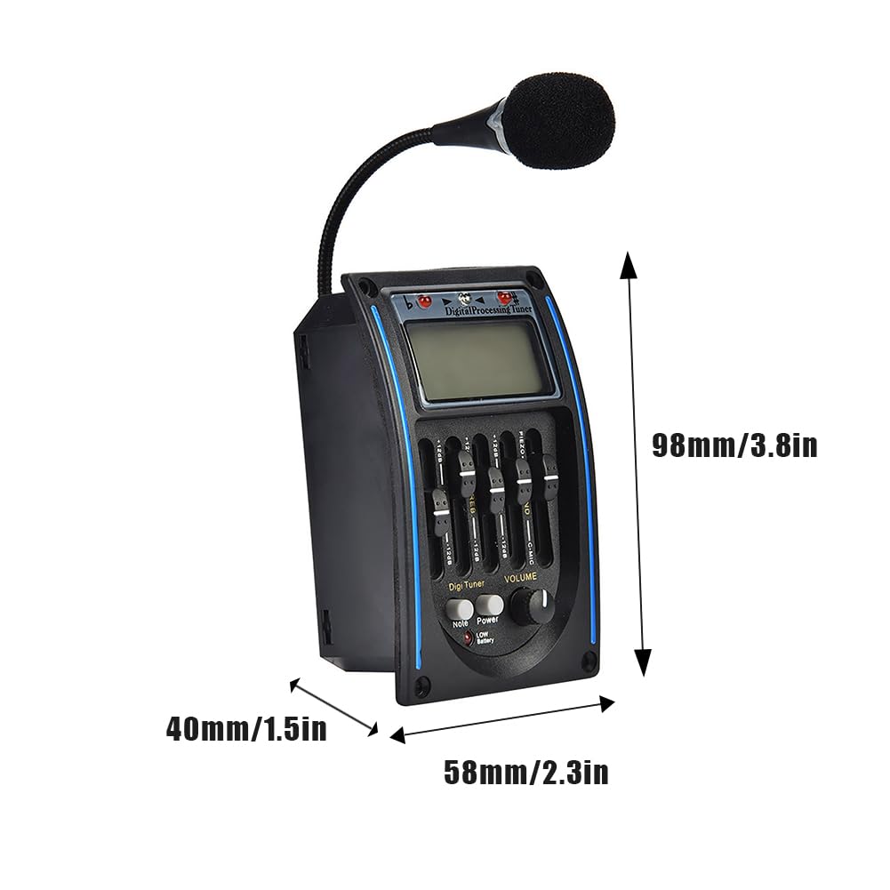 Guitar Pickup Equalizer, Préampli Guitare Acoustique Piezo Micro Digital 5 Bandes Tuner Avec écran LCD Classique Replacement Acouique EQ Accordeur Piézo-électrique égaliseur D'égaliseur L'affichage