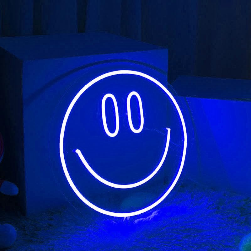 SHANJIA Neon Night Light, Smiling Neon Light,Neon Smiley Sign Wall Decoration Acrylic Neon Signfor Bedroom Children's Room Shopping Mall Bar Party Decoration (Blue)