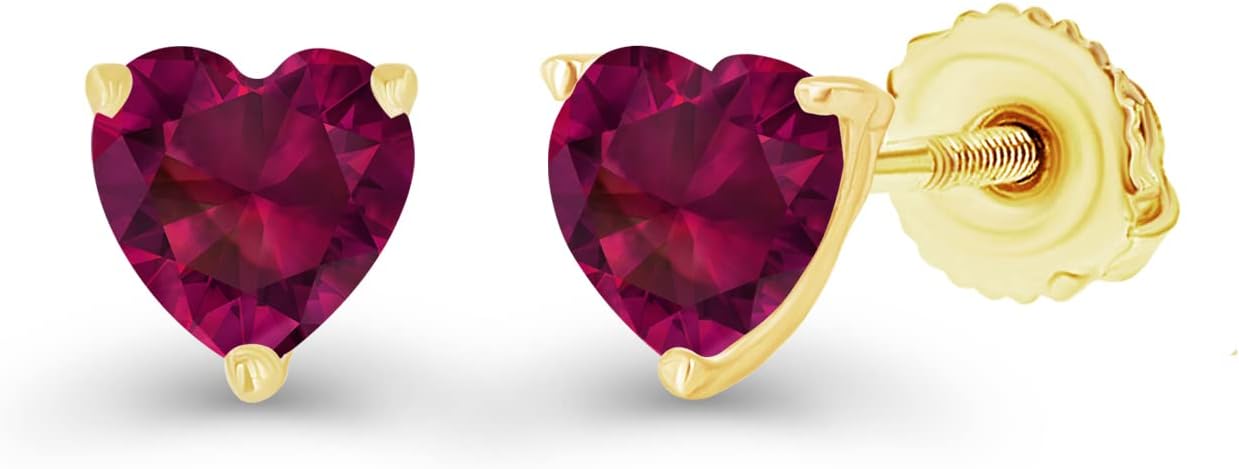 14K Gold Plated 925 Sterling Silver Hypoallergenic 4mm Heart Shape Prong Set Genuine Birthstone Solitaire Screwback Stud Earrings - Image 2