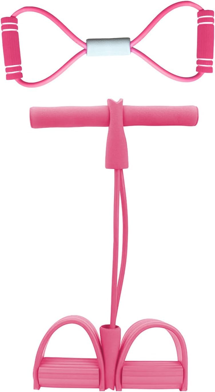 Multifunction Elastic Sit Up Pull Rope Foot Pedal - 4 Tubes Pedal Resistance Band - Chest Expander Ideal Fitness Exercise at Home/Gym - Targeting Arms, Legs & Abdomen for Slimming Training (Pink)